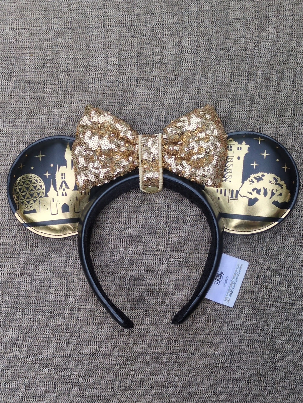 Disney World Black And Gold Sequin Mouse Ears Removable Bow